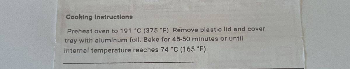 Image of the cooking instructions for the pierogi bake from the label.