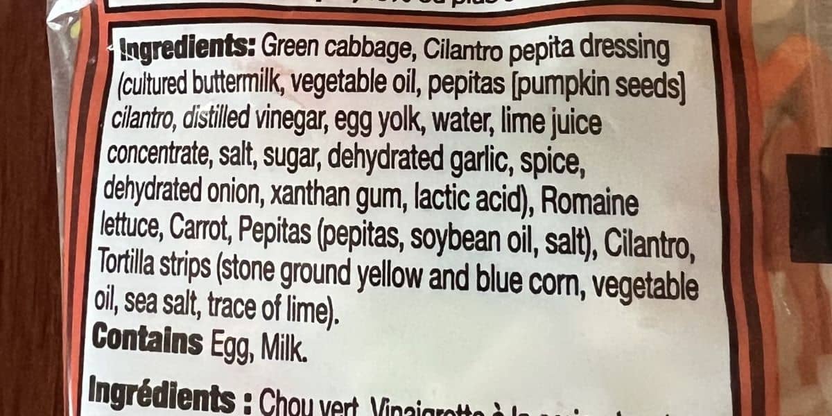 Image of the ingredients from the back of the bag.