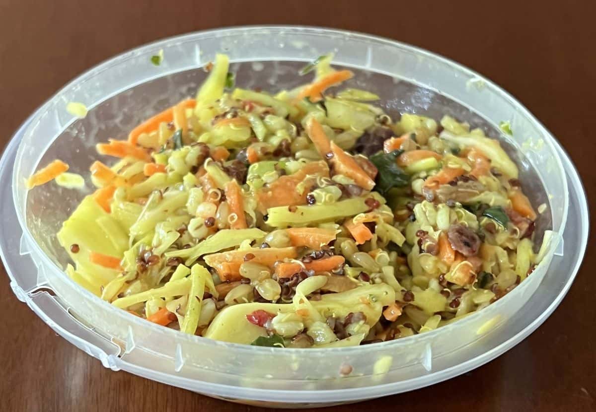 Side view top down image of the crunchy grain salad.