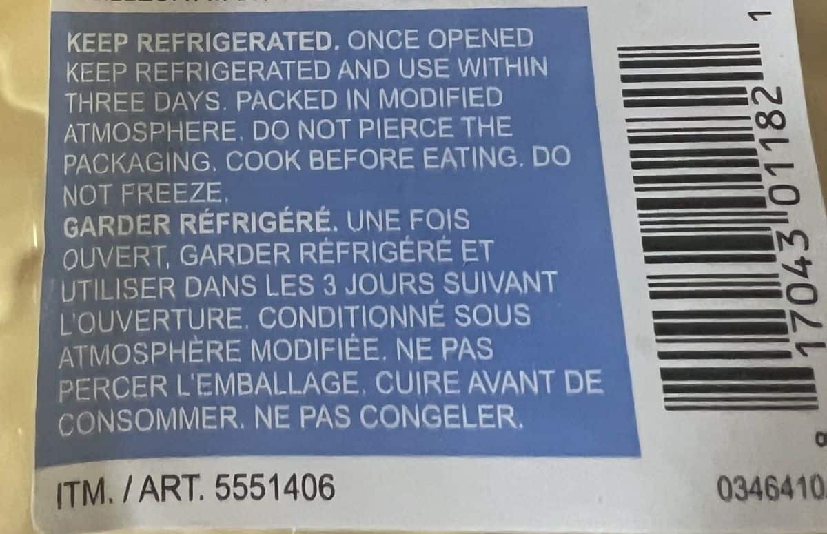 Image of the storage instructions from the back of the package.