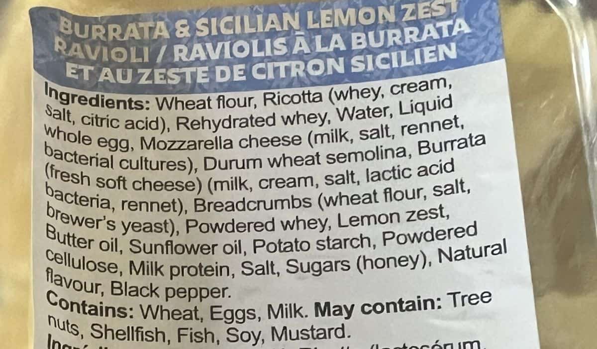 Image of the ingredients list from the back of the package.