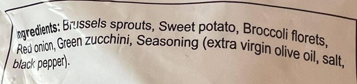 Image of the ingredients list for the vegetables from the back of the bag.