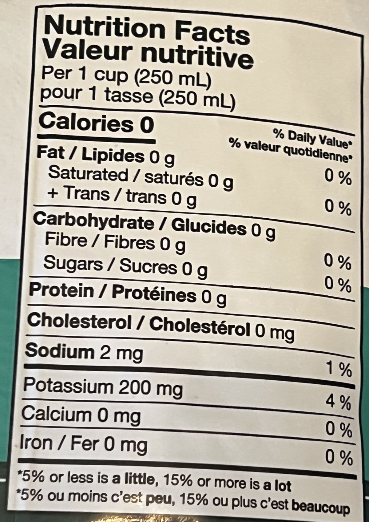 Image of the nutrition facts for the coffee beans from the back of the bag.