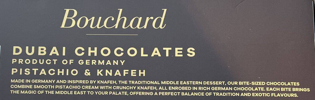 Image of the product description for the chocolates from the back of the box.