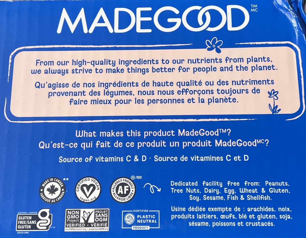 Image of the product description for the cookies from the back of the box.