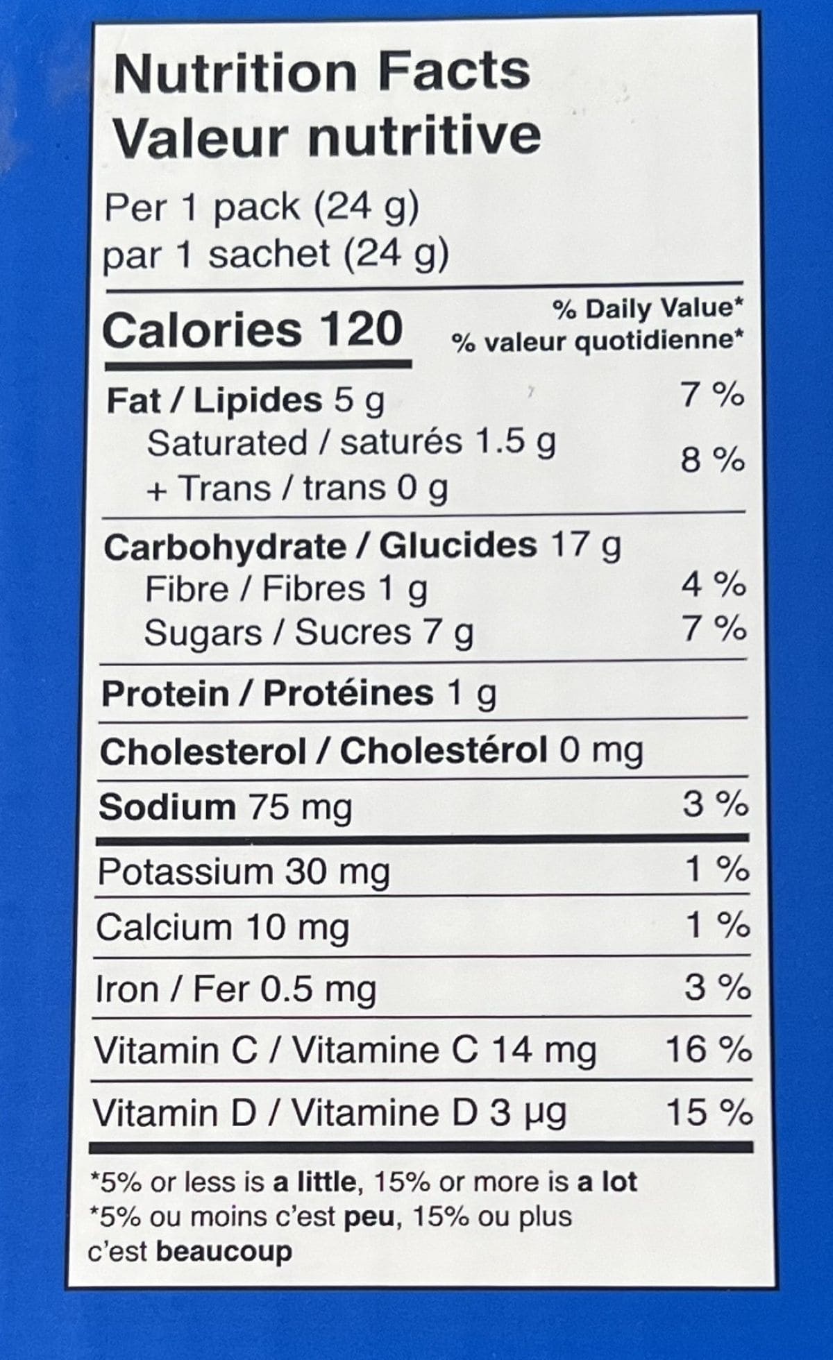 Image of the nutrition facts for the cookies from the back of the box.