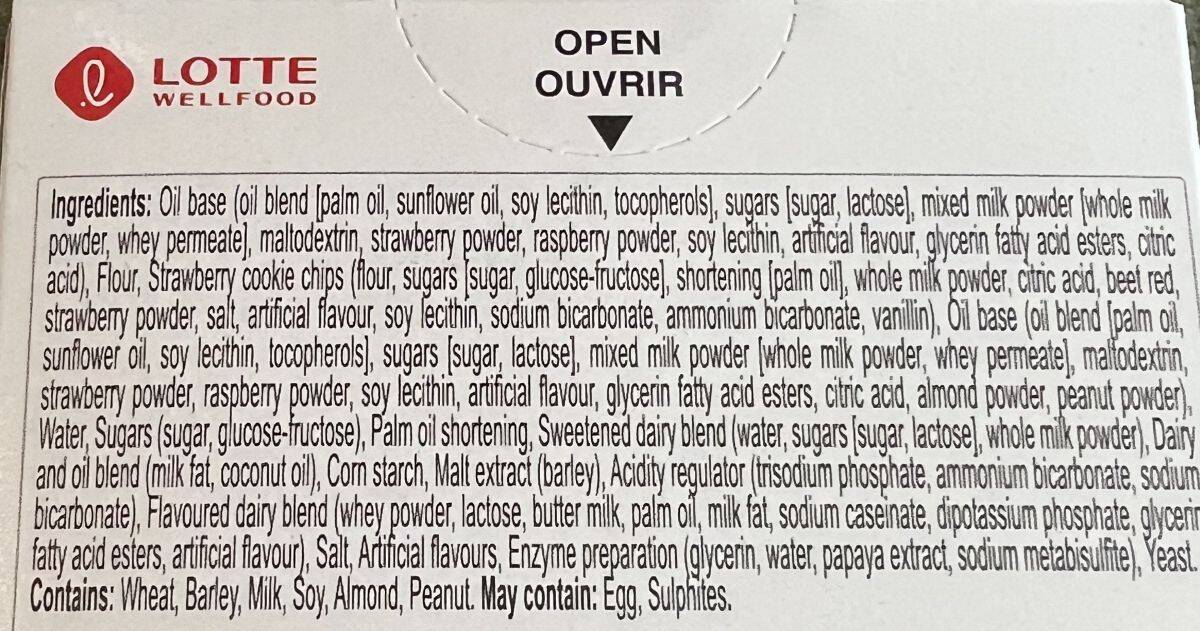 Image of the ingredients for the Pepero from the back of the box.