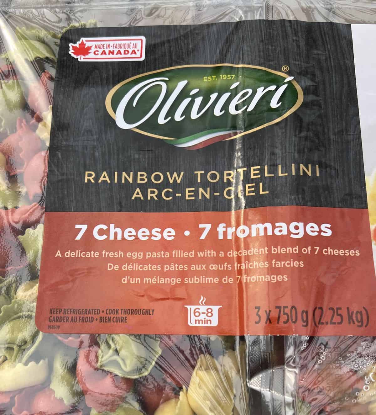 Closeup image of the product description for the tortellini from the front label.