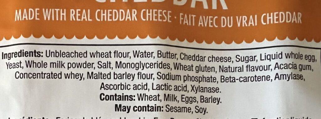 Image of the ingredients for the croissants from the back of the box. 