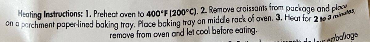 Image of the heating instructions for the croissants from the box.