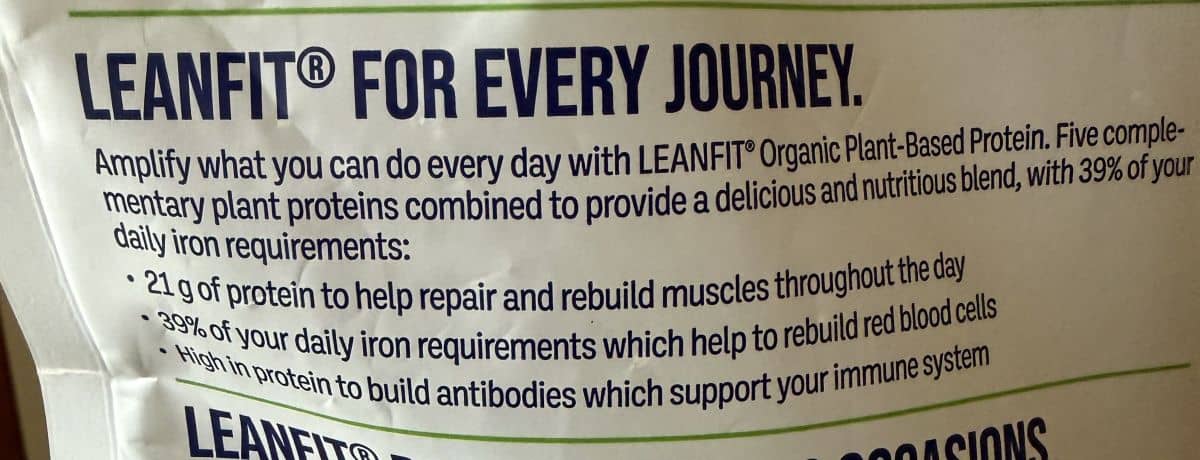 Image of the product description for the protein powder from the back of the bag.