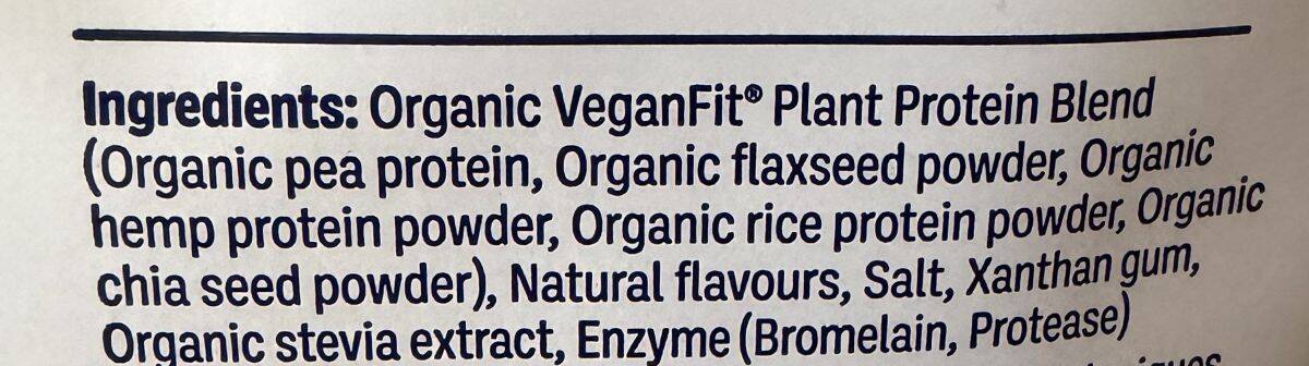 Image of the ingredients list for the protein powder from the back of the bag.