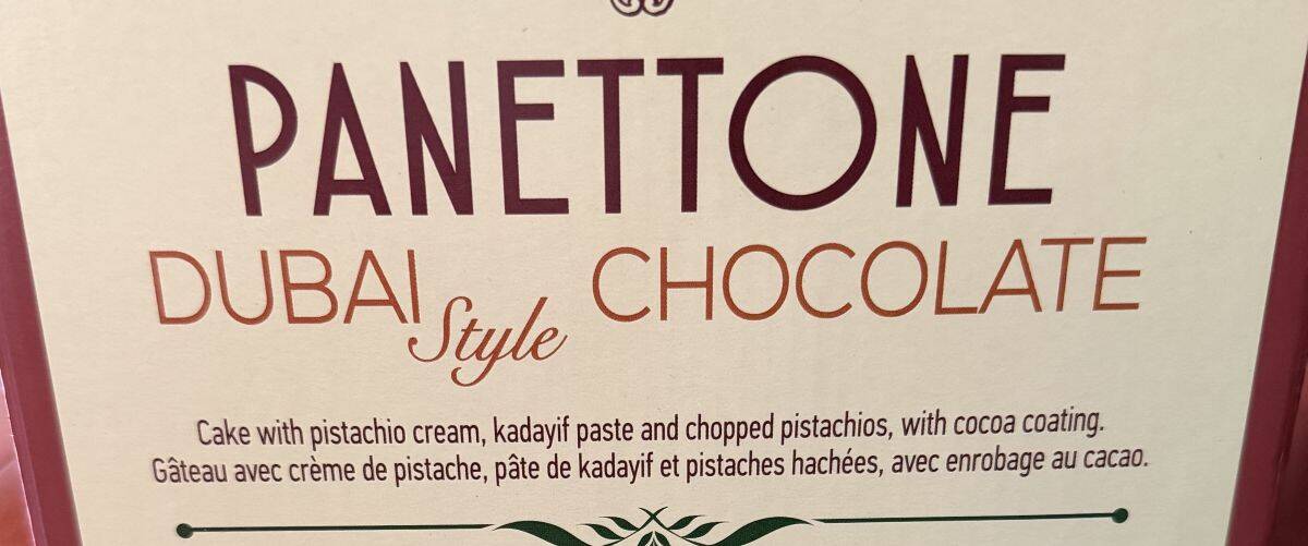Image of the product description for the panettone from the back of the box.