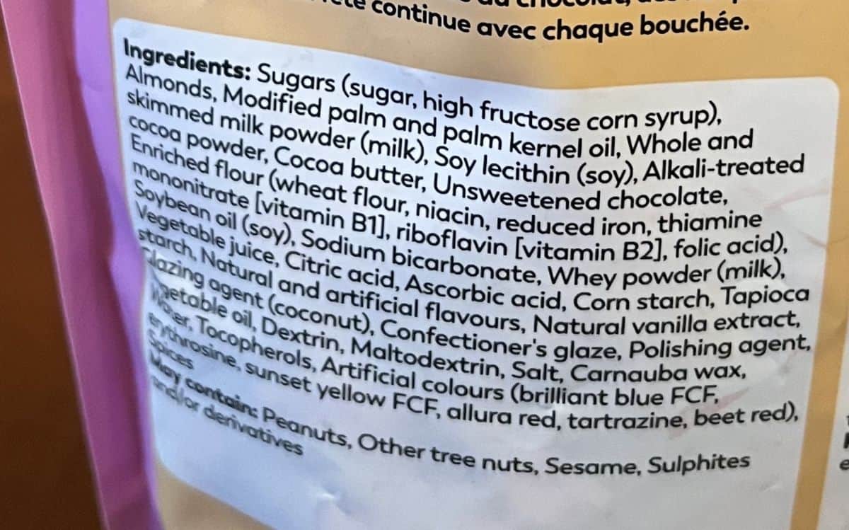 Image of the ingredients list from the back of the package. 