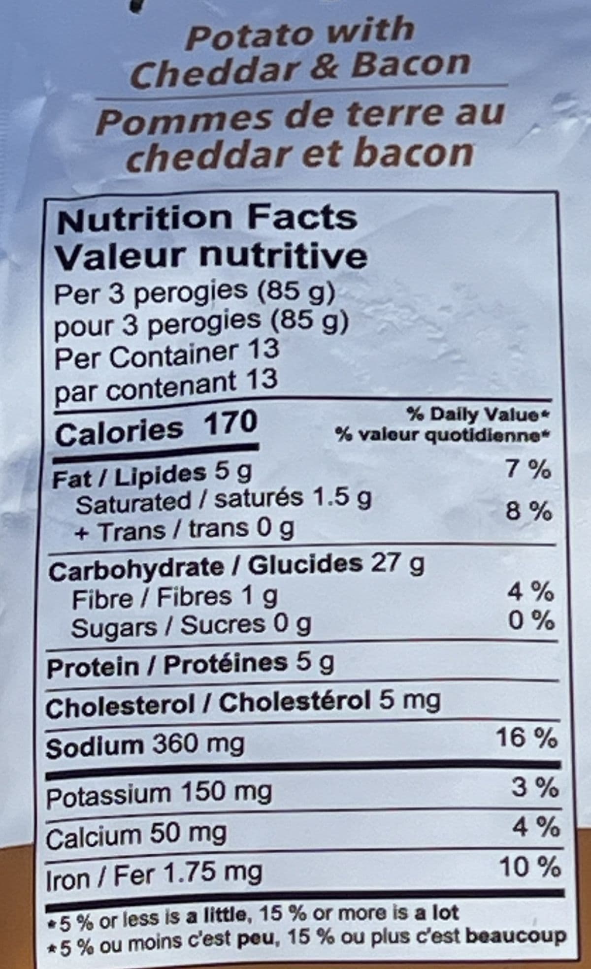 Image of the nutrition facts from the back of the bag.
