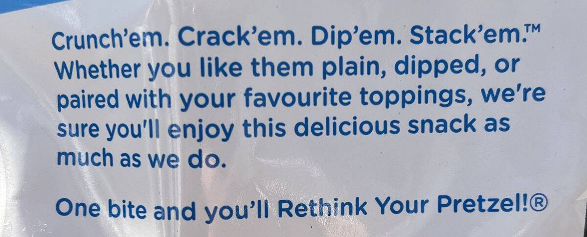 Image of a product description for the pretzel crisps from the back of the bag. 