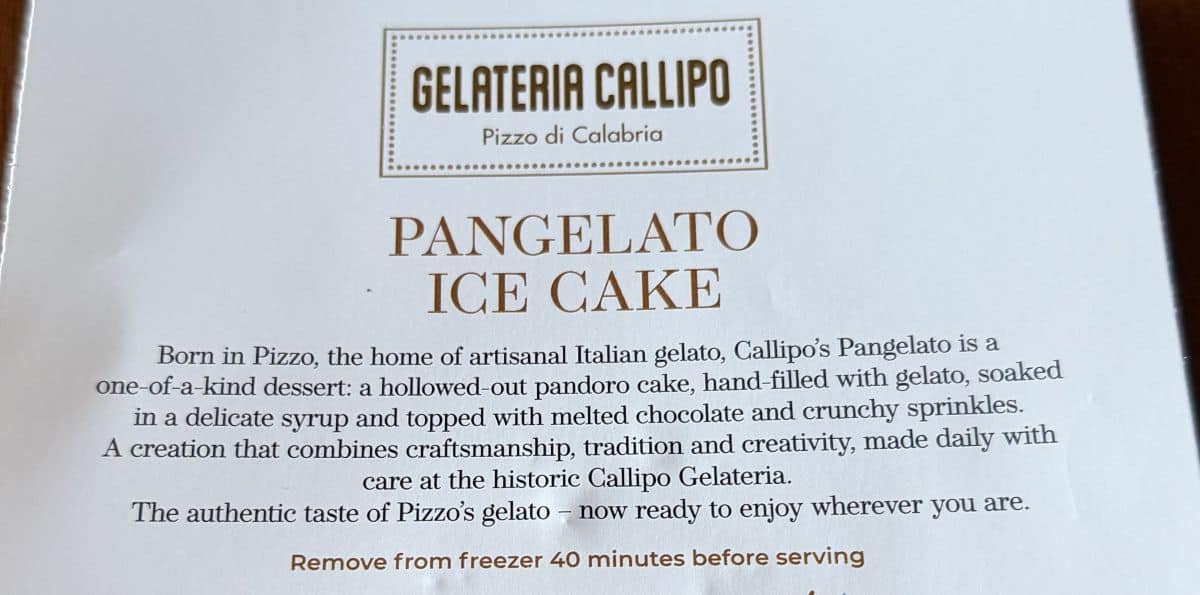 Image of the product description for the cake from a pamphlet in the box.