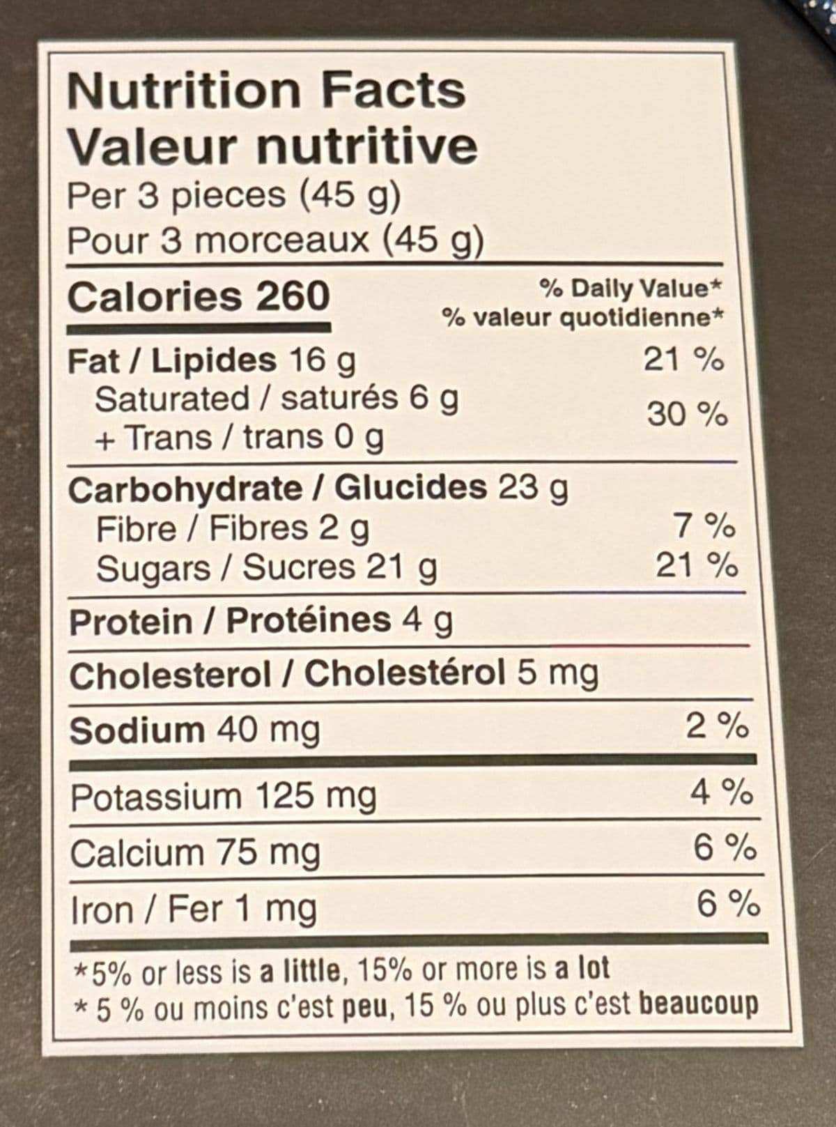 Image of the nutrition facts from the bottom of the container.