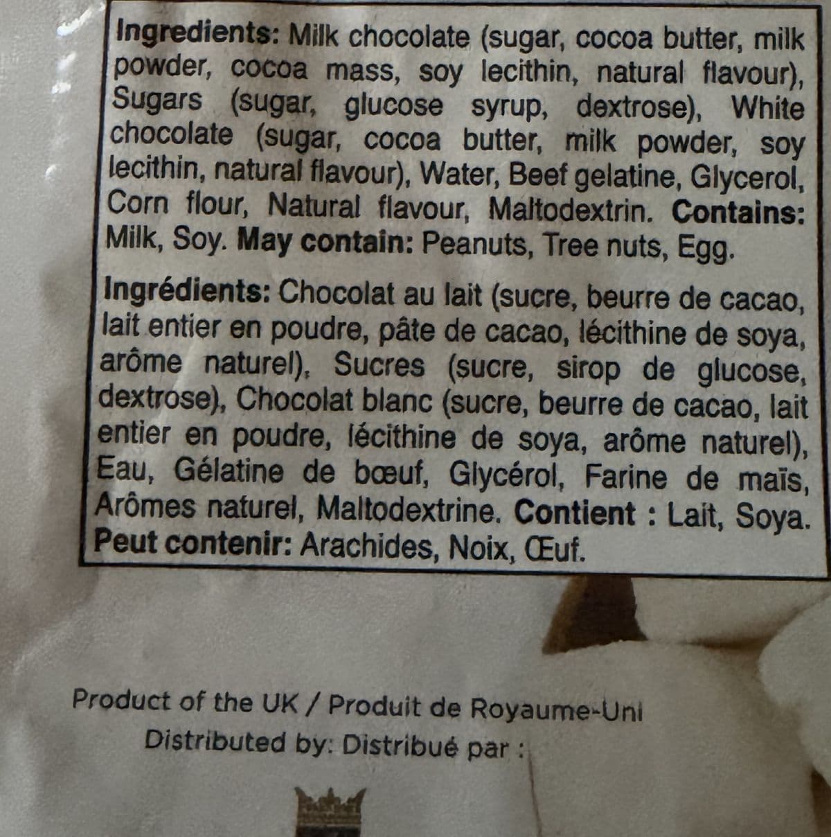 Image of the ingredients list from the back of the package.