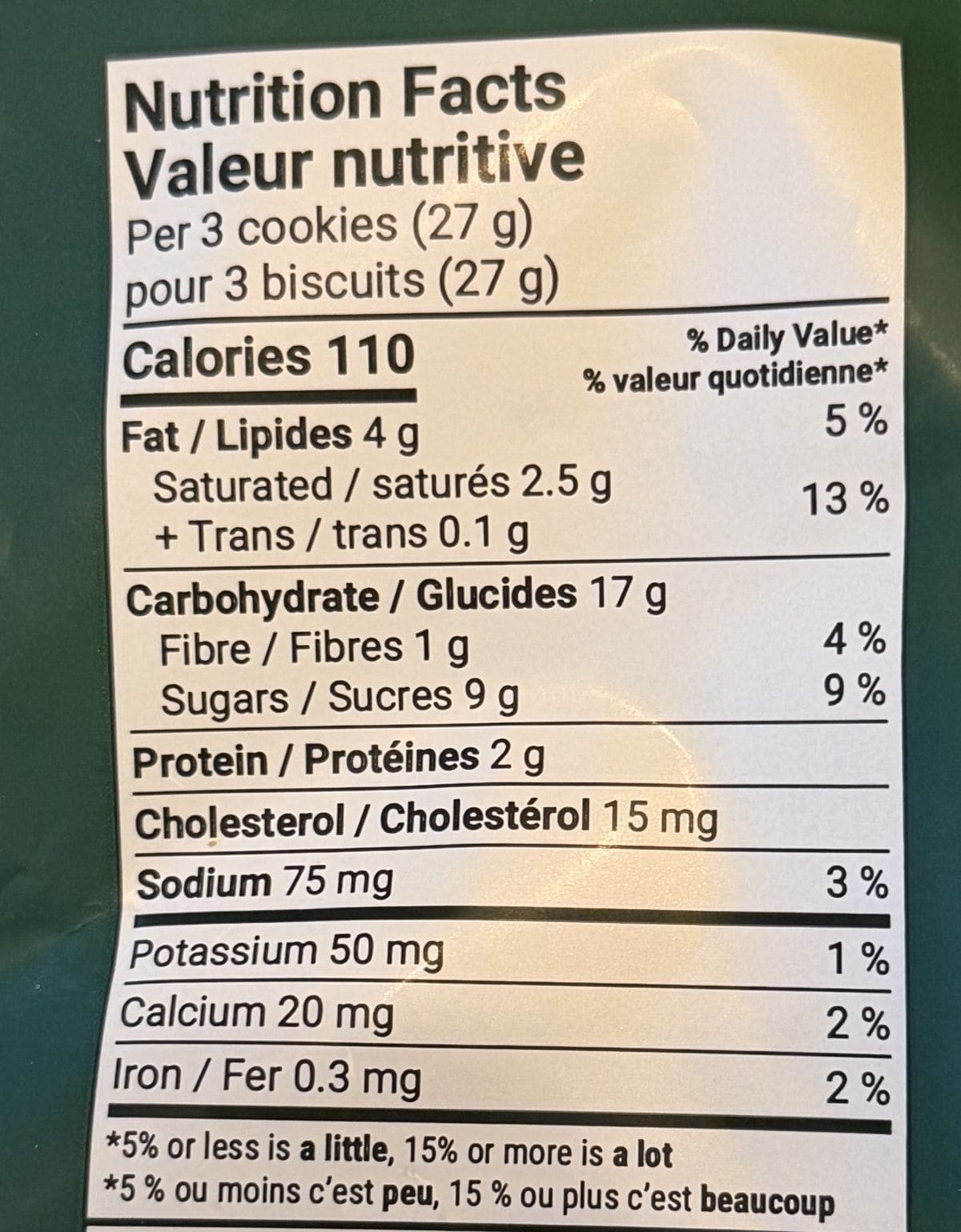 Image of the nutrition facts from the back of the bag.