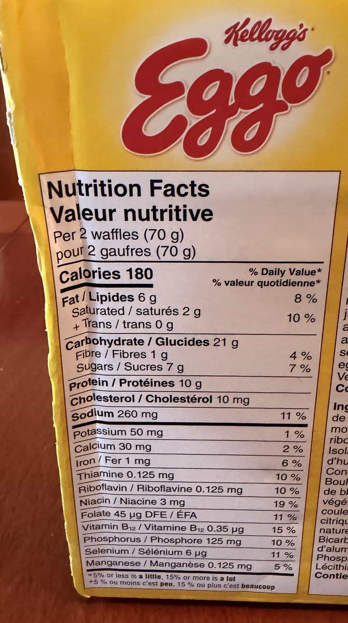 Image of the nutrition facts from the back of the box.