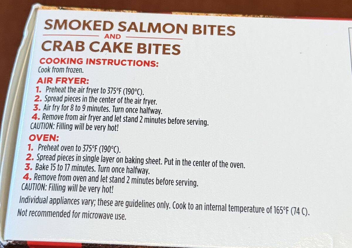 Image of the heating instructions for the bites from the back of the box.