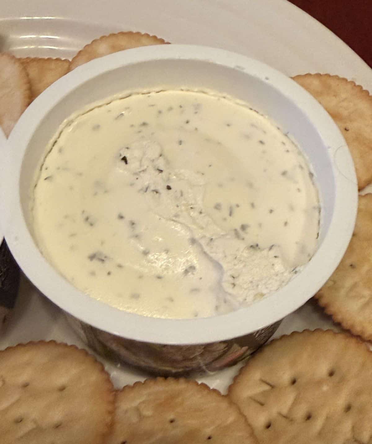 Top down close up image of the herb & garlic whipped dip.
