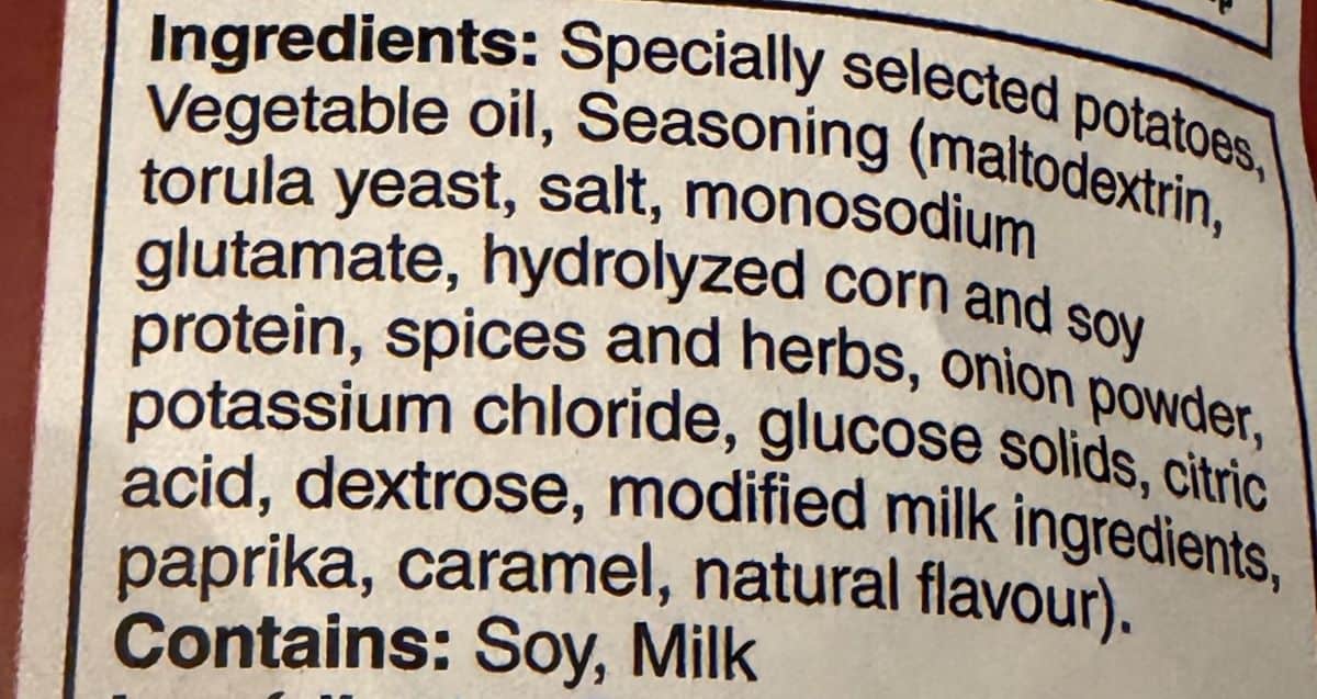 Image of the ingredients for the chips from the back of the bag. 