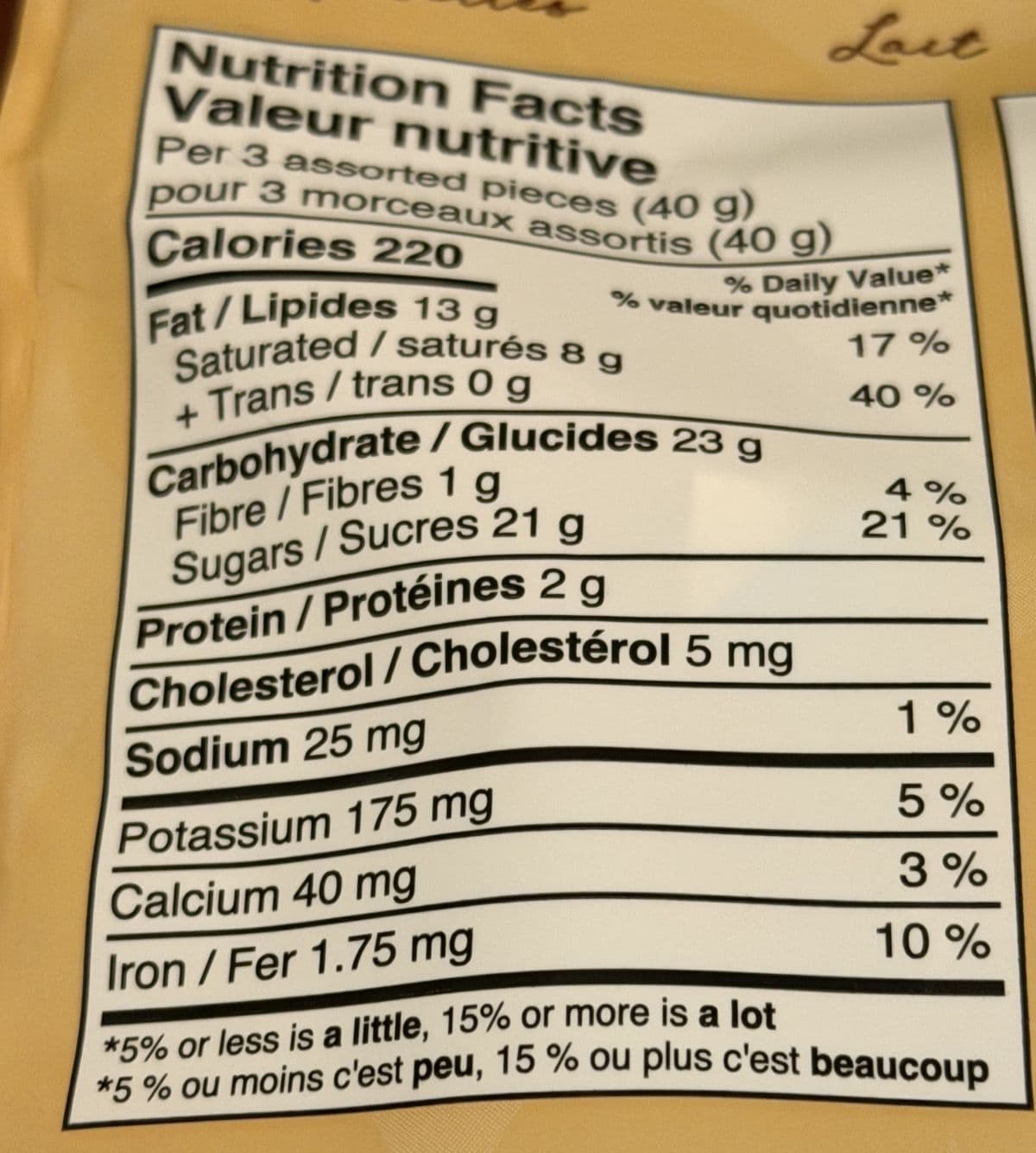 Image of the nutrition facts from the back of the bag.