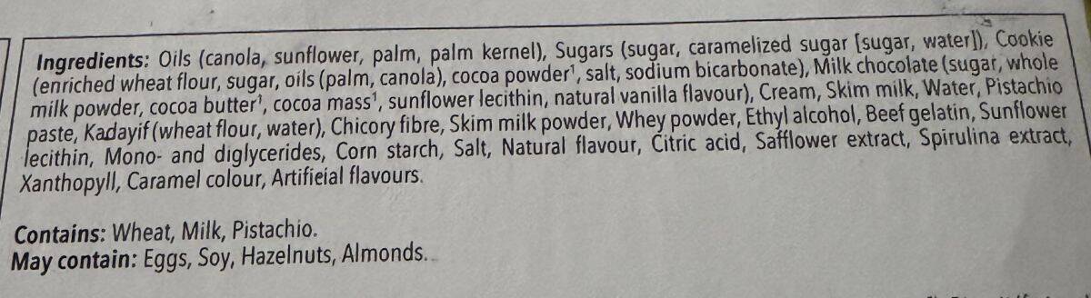 Image of the ingredients for the delici desserts from the back of the box.