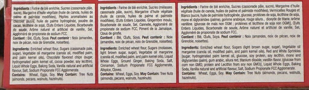 Image of the ingredients for the cookie dough from the back of the box.