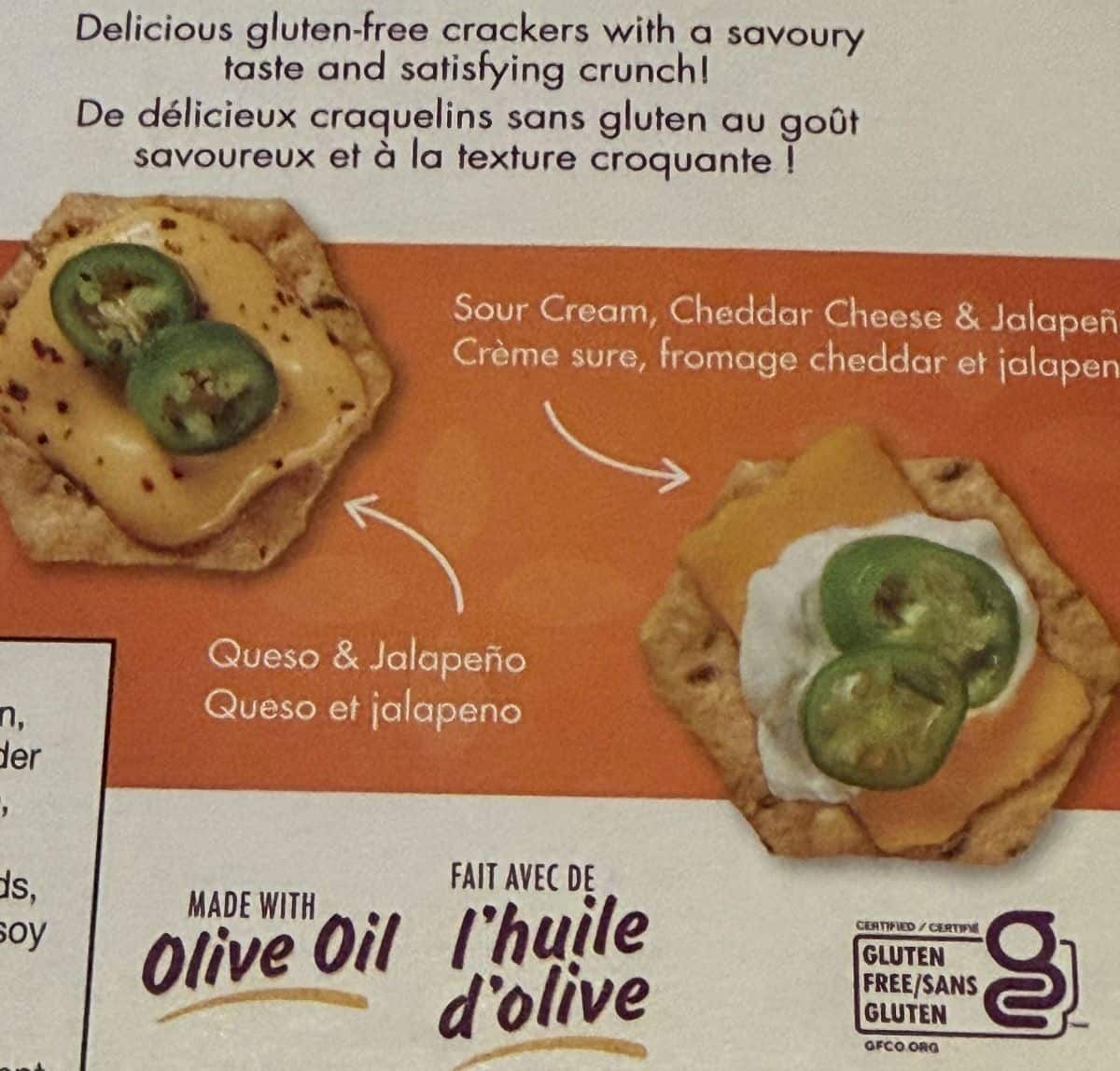 Image of the product description for the crackers from the box.