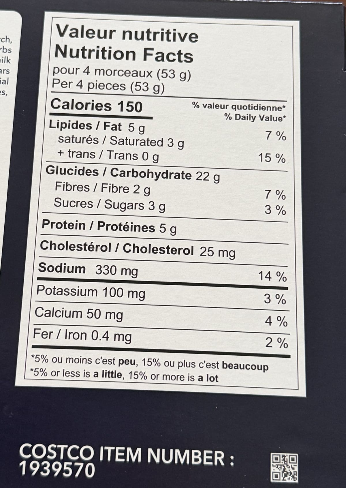 Image of the nutrition facts from the back of the box.