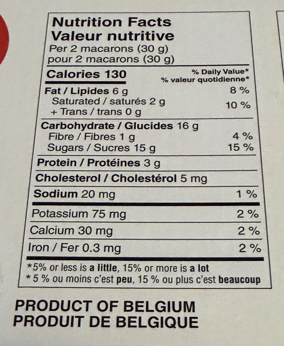 Image of the nutrition facts from the back of the box.