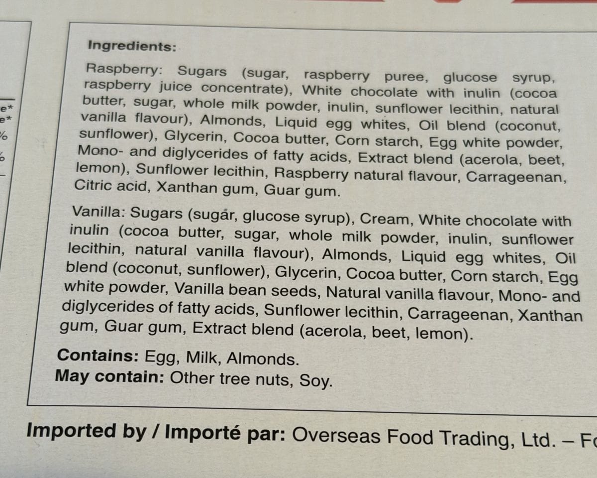 Image of the ingredients from the back of the box.