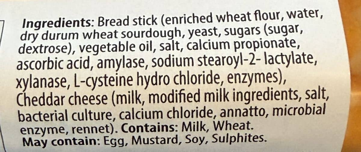 Image of the ingredients list from the back of the package.
