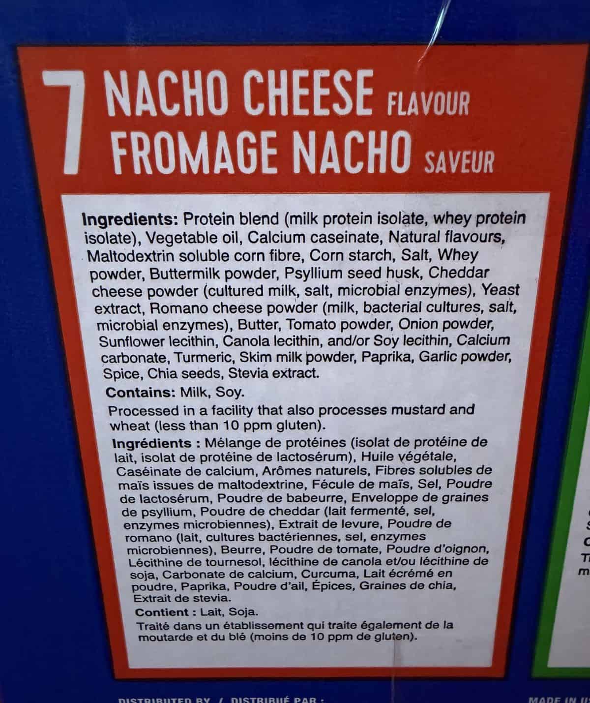 Image of the nacho cheese ingredients from the back of the box.