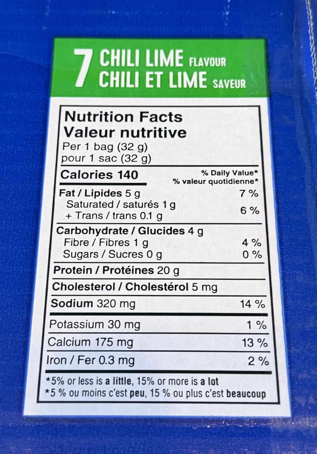 Image of the chili lime nutrition facts.