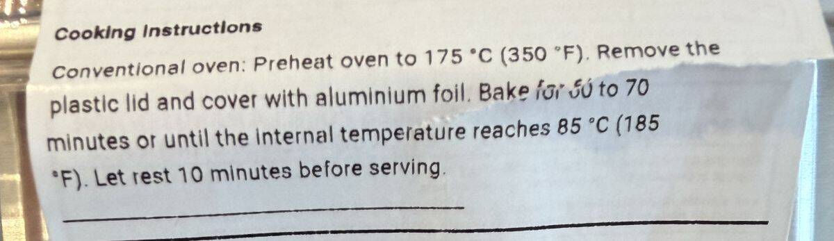 Image of the cooking instructions for the meal from the label.