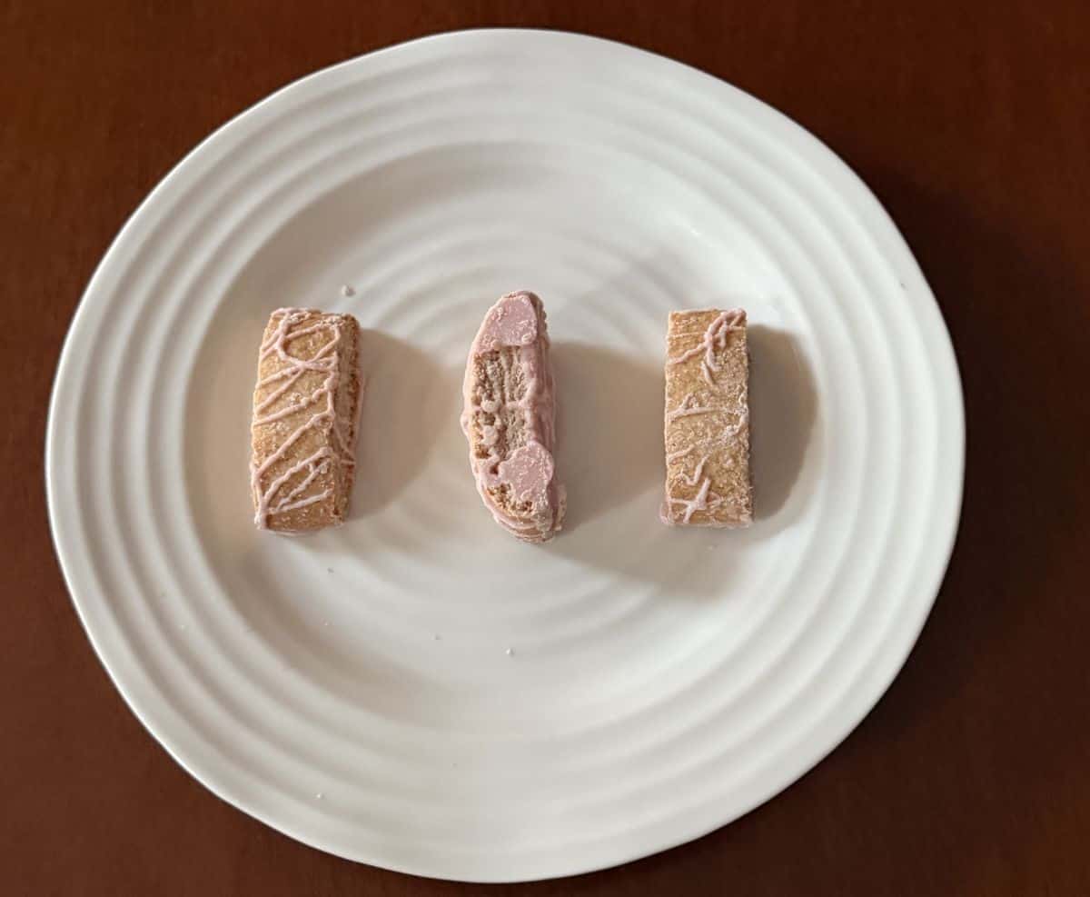 Image of three Nonni's Raspberry Biscotti served on a white plate.