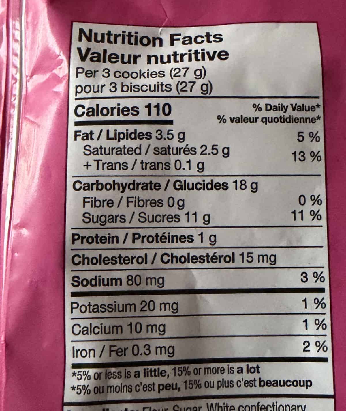 Image of the nutrition facts from the back of the bag.