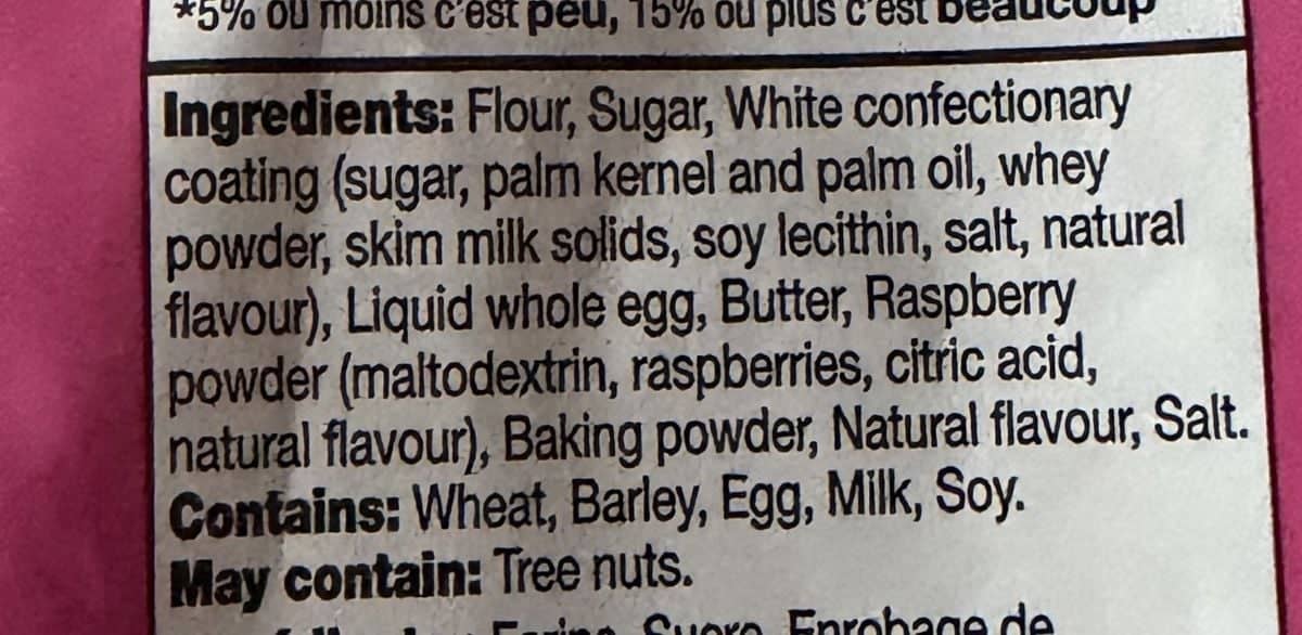 Image of the ingredients for the biscotti from the back of the bag.