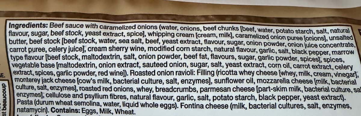 Image of the ingredients list from the back of the package.
