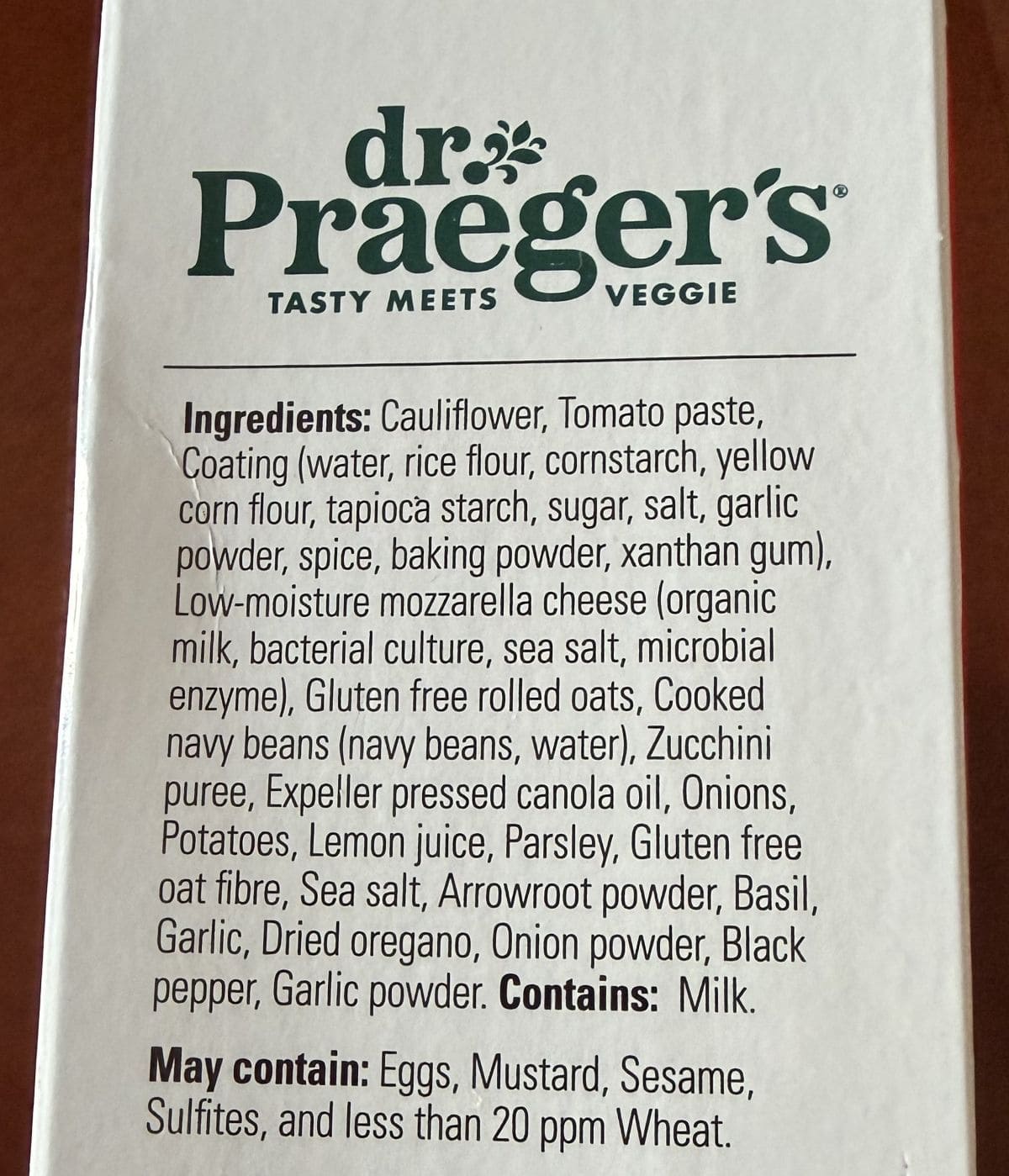Image of the ingredients list for the pizza stars from the back of the box.