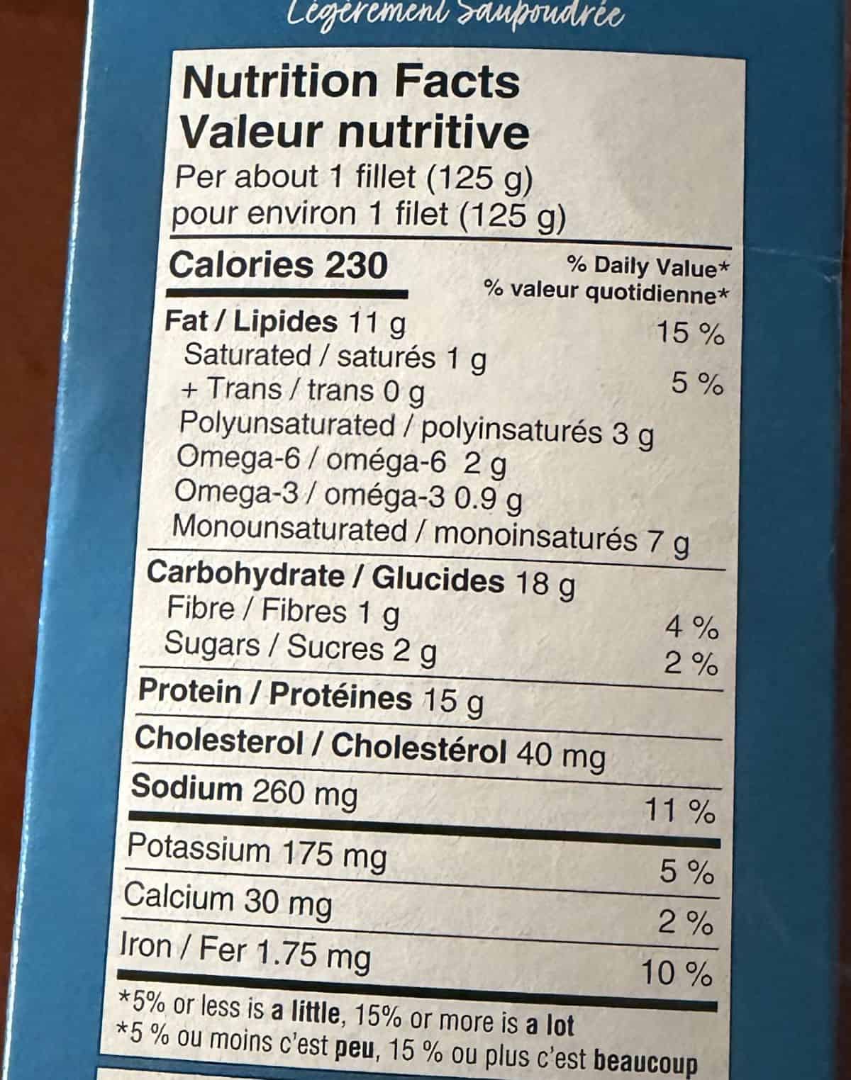 Image of the nutrition facts from the back of the box.