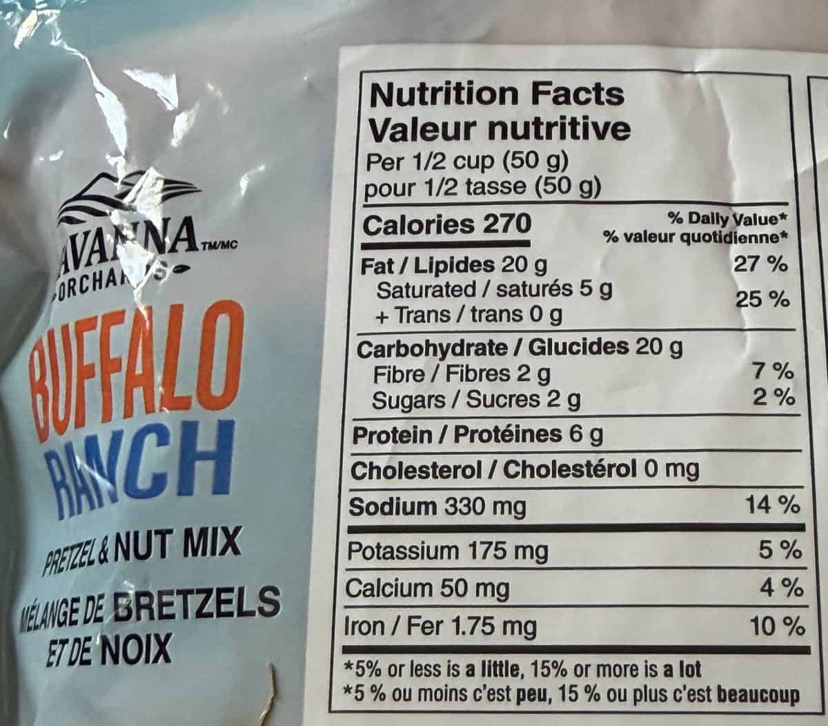 Image of the nutrition facts from the back of the bag.