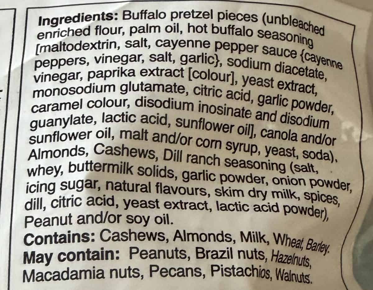 Image of the ingredients list from the back of the bag.