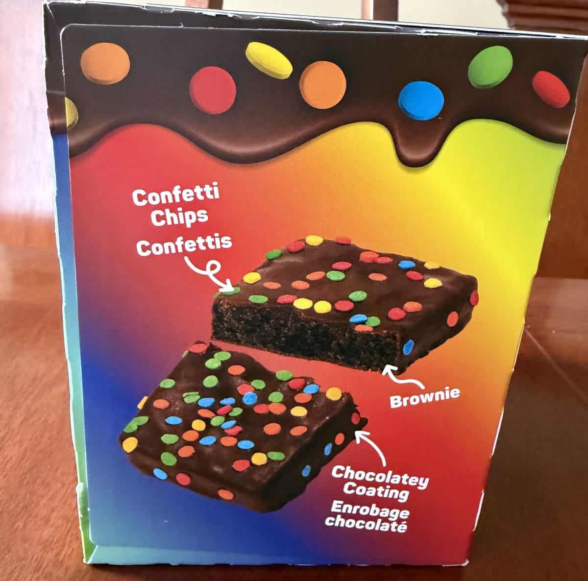 Image of the side of the protein brownie box showing the product description for the brownies.