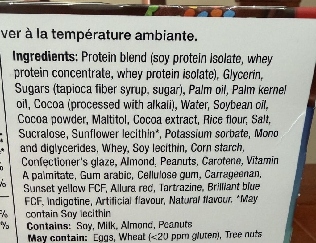 Image of the ingredients list from the back of the box.