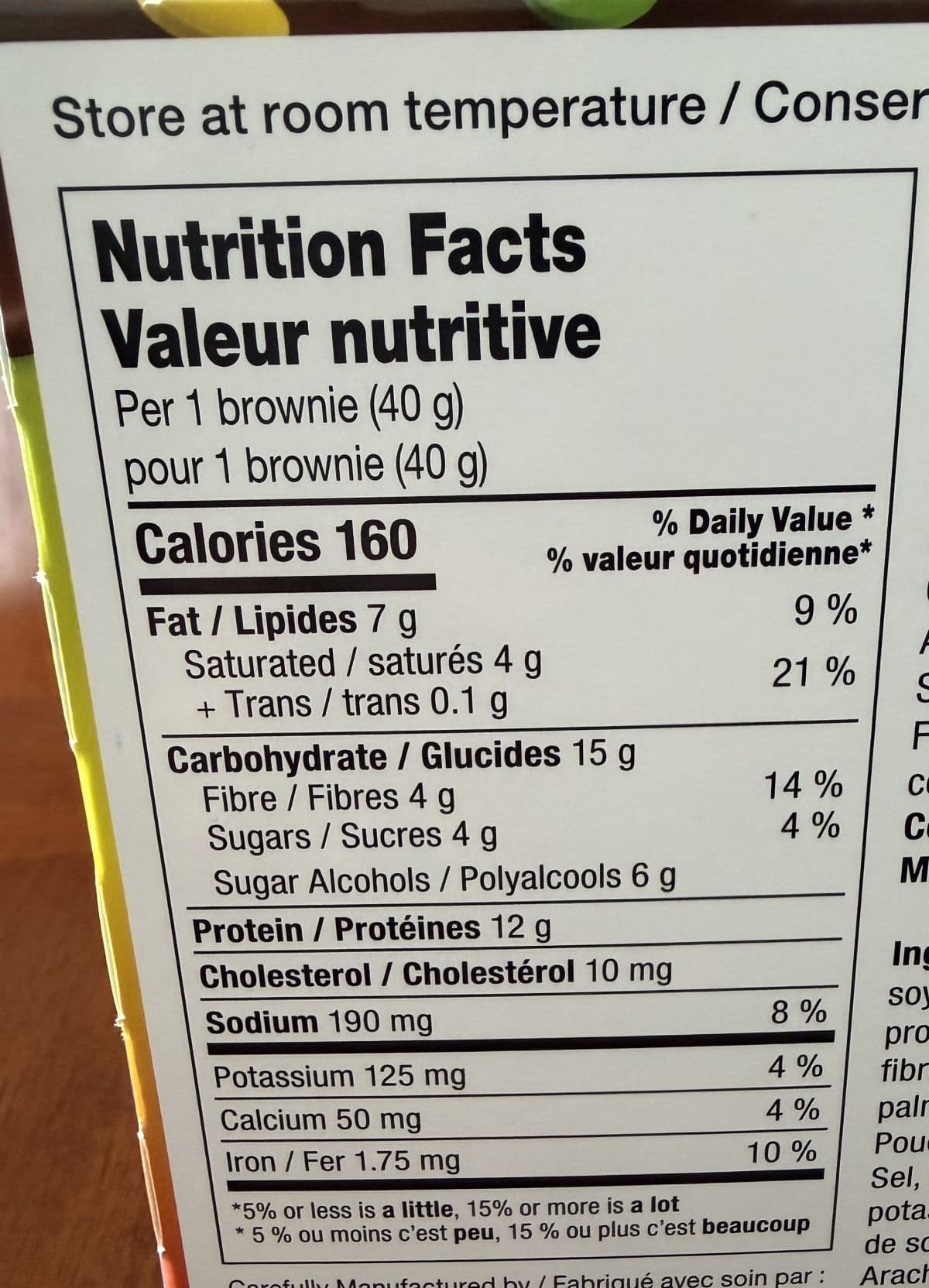 Image of the nutrition facts from the back of the box.